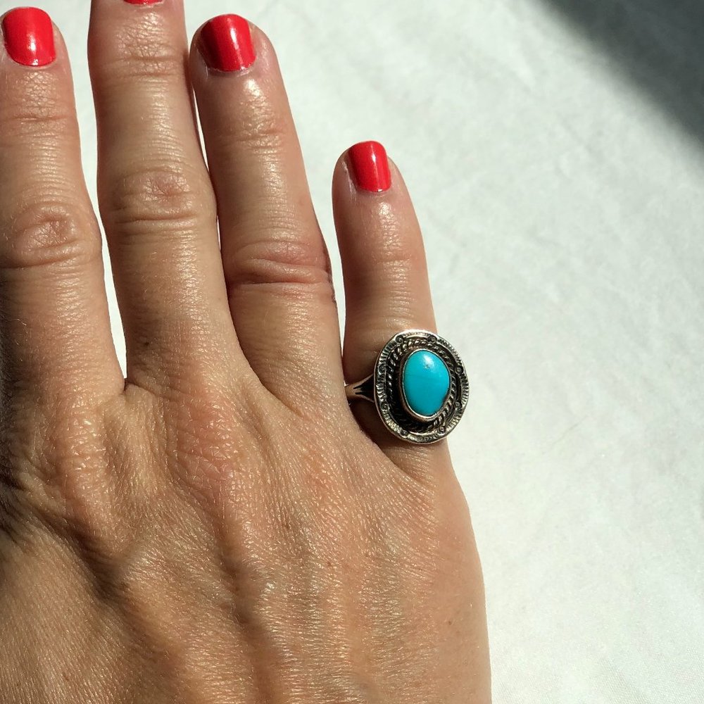 Turquoise ring by Navajo artist Frank Arviso